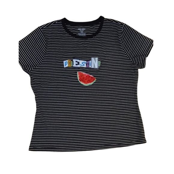 Reworked Black White Stripe Short Sleeve  Palestine Shirt- Size XXL - Picture 1 of 4